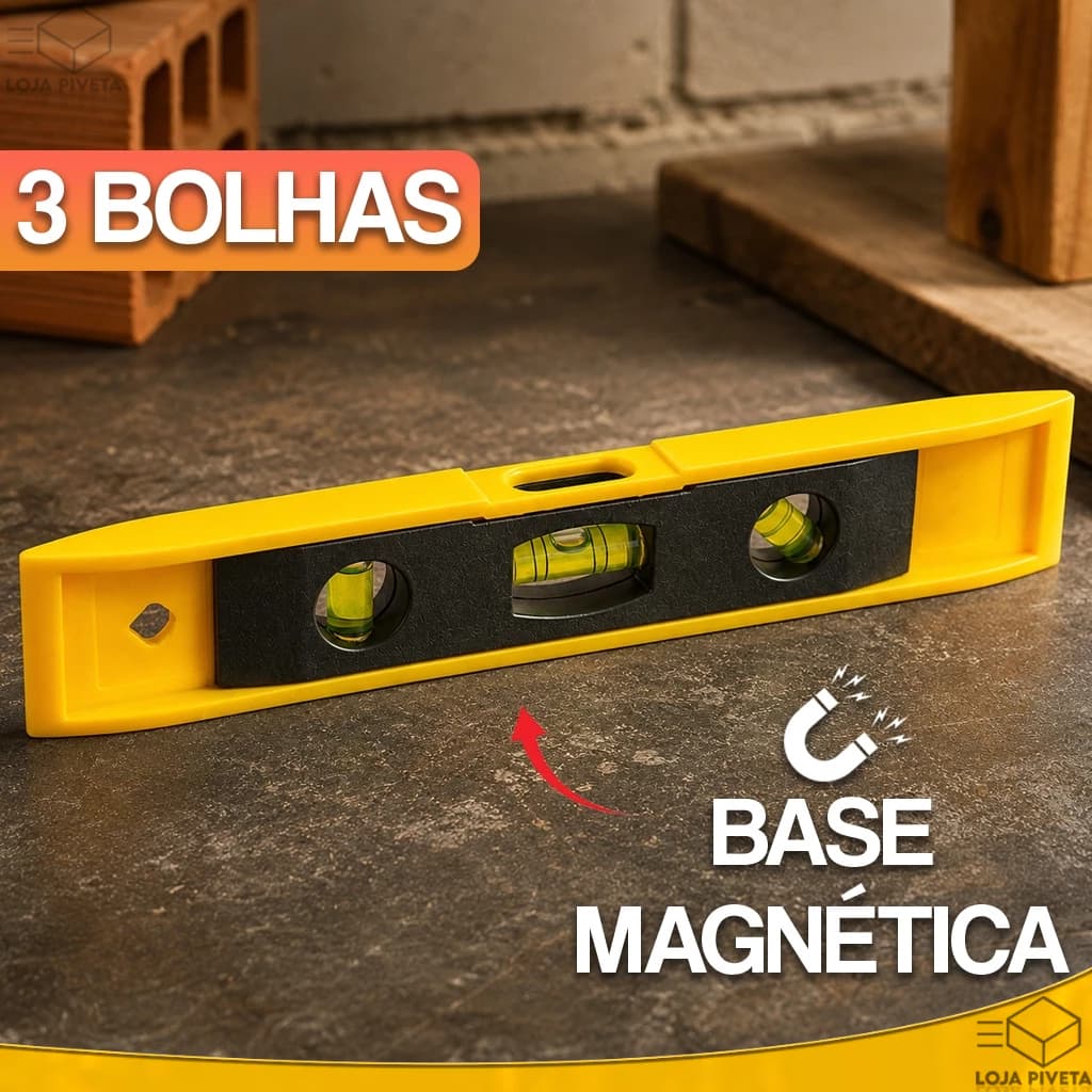 Nível Torpedo Magnético 3 Bolhas Com Imã 23cm Medição Pedreiro Marceneiro Serralheiro Profissional