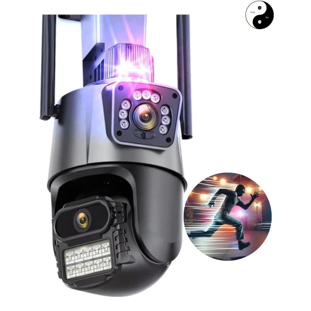 Camera Segurança Externa Lente Dupla 4k Sirene Policial sensor de movimento C Preto ICSee