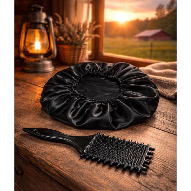 Kit escova finalizadora para fitagem + touca de cetim antifrizz - Proteção e cuidados para os cabelos.