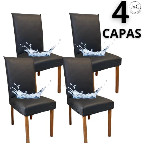 Kit 4 Capas de Cadeira Impermeável Encaixe Perfeito Couro Sintético Sala de Jantar