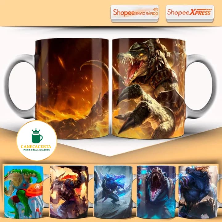 Caneca League Of Legends Renekton Vários Modelos Todas Skins Caneca Gamer LOL 325ML