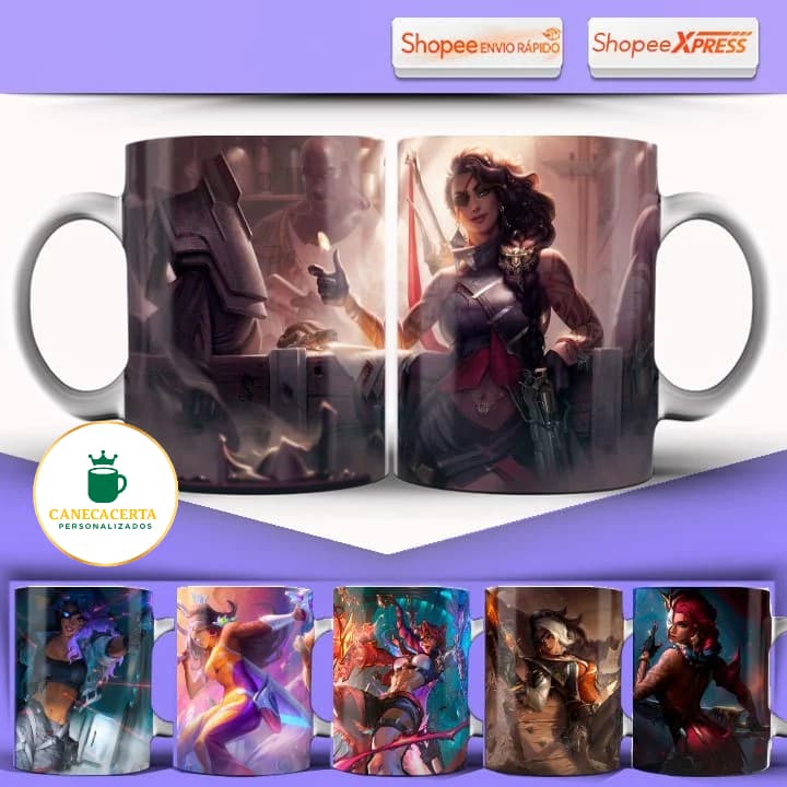 Caneca League Of Legends Samira Vários Modelos Todas Skins Caneca Gamer LOL 325ML