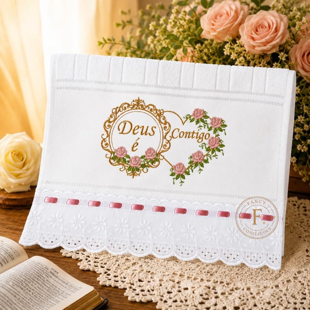 Toalha De Mão Bordada Religiosa Deus É Contigo Dohler Premium