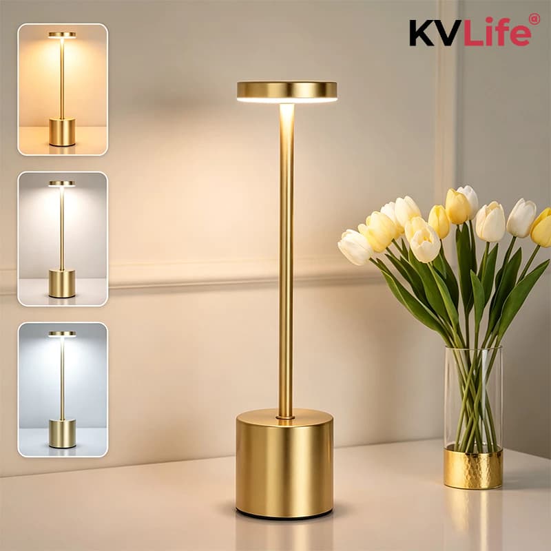 KVLife Luminária de Mesa LED 3 Tons Recarregável c/ Toque USB Abajur Dumbbell para Quarto Cabeceira Escrivaninha Leitura
