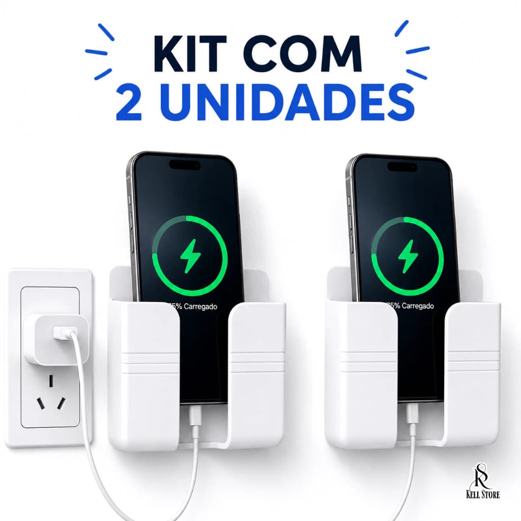 Kit 2 Suporte Celular De Parede Adesivo Quarto Cabeceira Tomada Porta Controle Sem Furar Parede Organizador