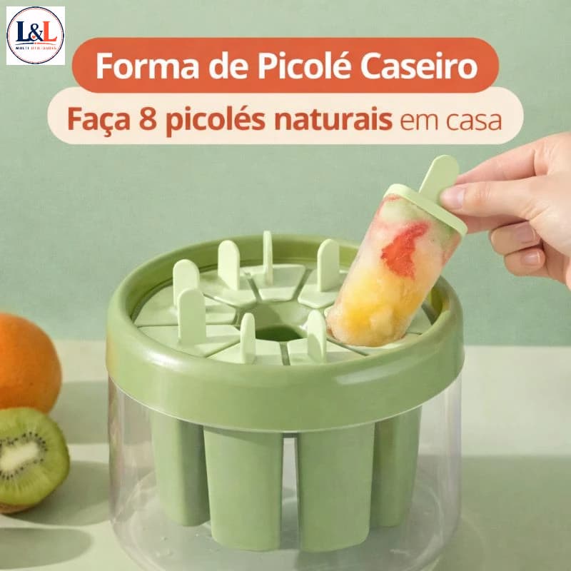 Forma de Picolé Caseiro 8 Cavidades com Reservatório – Faça Sorvetes Naturais em Casa | Fácil e Rápido