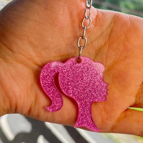 Kit 10 Chaveiros Barbie Rosa com Glitter Lembrancinha Festa Infantil Menina