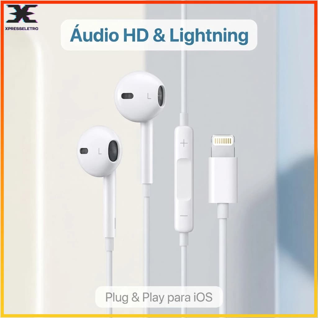 Fone de Ouvido Lightning para iOS com Microfone Áudio HD Estéreo Controle de Volume para Música Chamadas Vídeos e Jogos