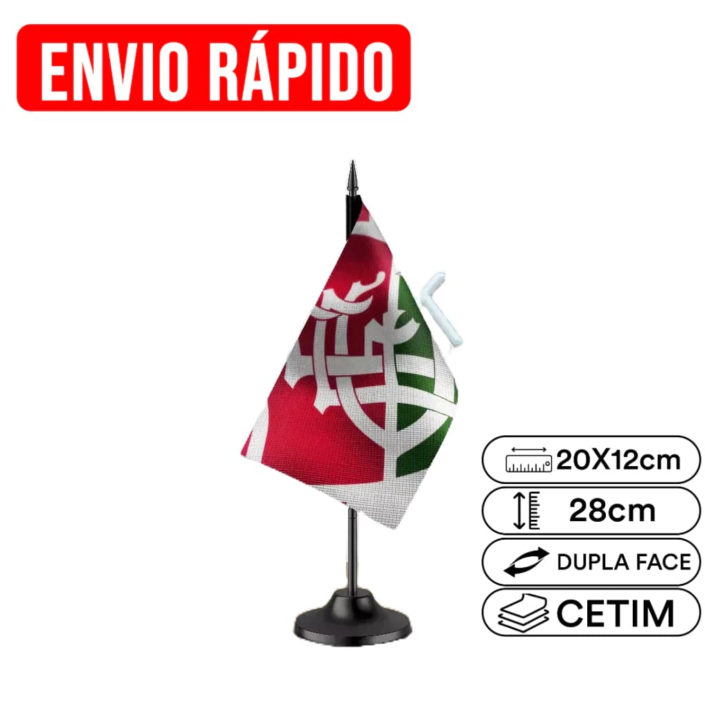 Mini Bandeirinha de Mesa Fluminese 20x12cm | Personalizada | Haste 28cm | Estampa em Sublimação