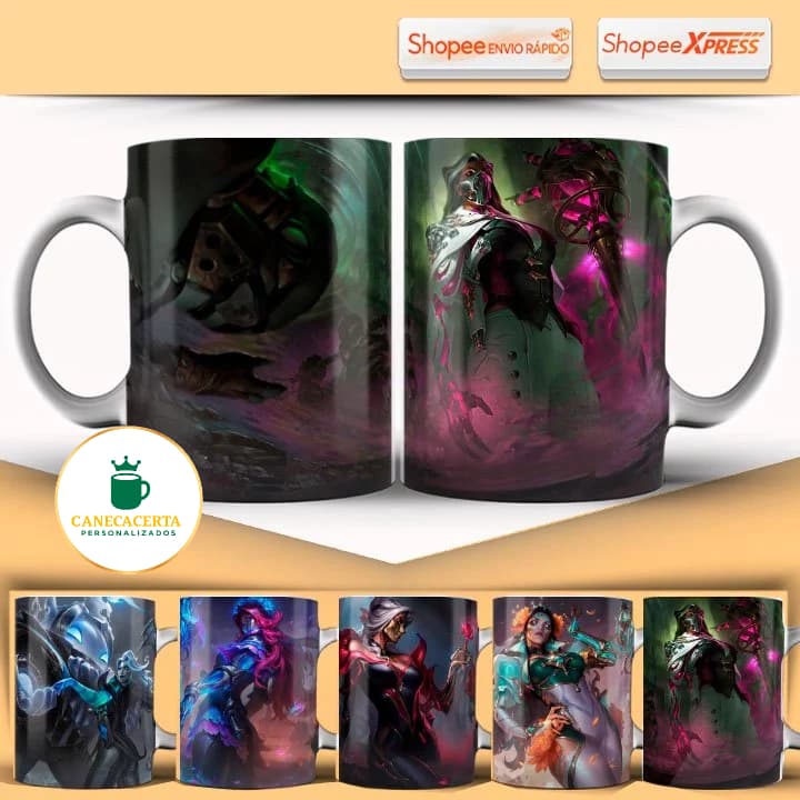 Caneca League Of Legends Renata Glasc Vários Modelos Todas Skins Caneca Gamer LOL 325ML