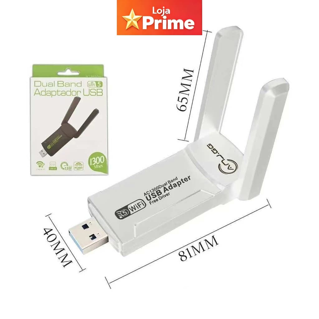 Adaptador USB Wi-Fi Dual Band 1300Mbps com Alta Velocidade