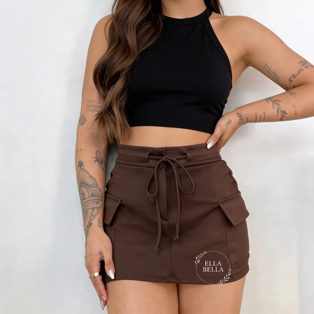 Short Saia Feminino Cargo Com Amarração Frontal – Tendência Moda 2026