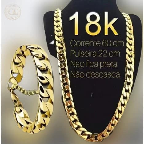 Corrente Colar 10 mm Grossa Masculina De Ouro Banhada E Pulseira 60 mm  Barato