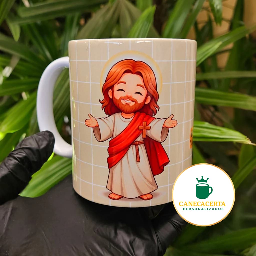 Caneca Jesus Desenho Cristã Presente Católico Evangélico Porcelana Ceramica 325ml