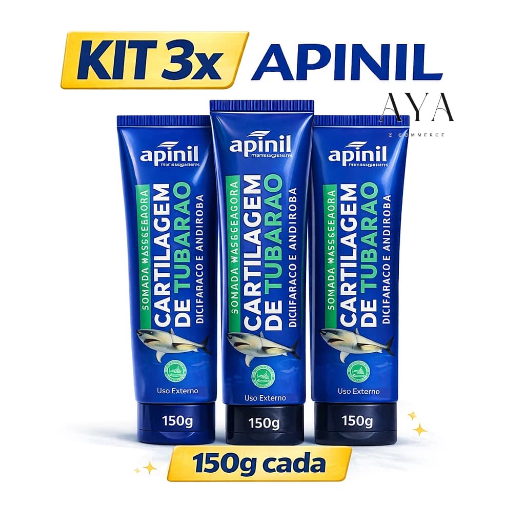 Kit 3 Pomadas Cartilagem de Tubarão Apinil 150g Cada Massageadora