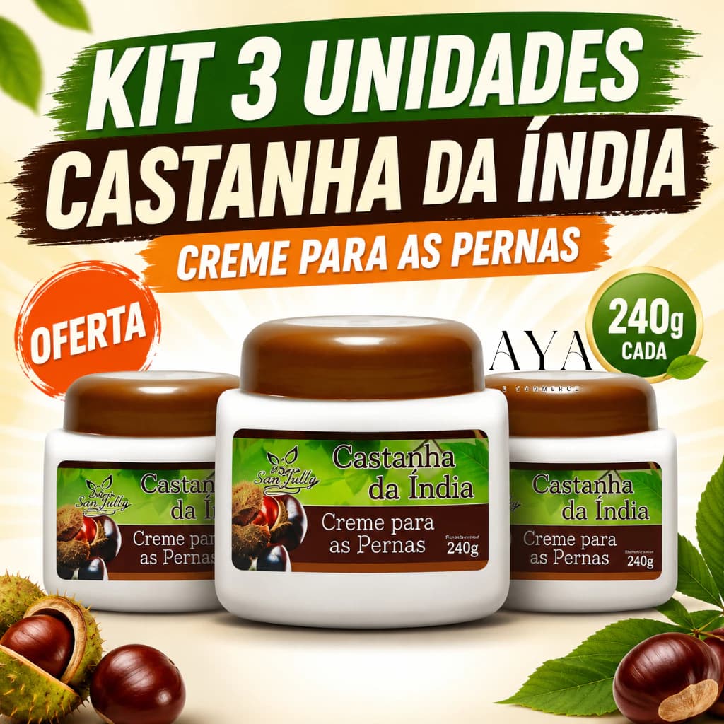Kit 3un Creme Hidratante para as Pernas Castanha da Índia 240g - San Jully