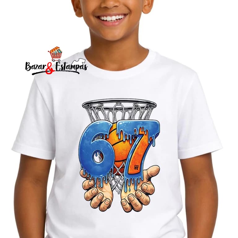 1 Camiseta Six Seven 67 Trend Meme Viral Basquete Unissex Menino Menina