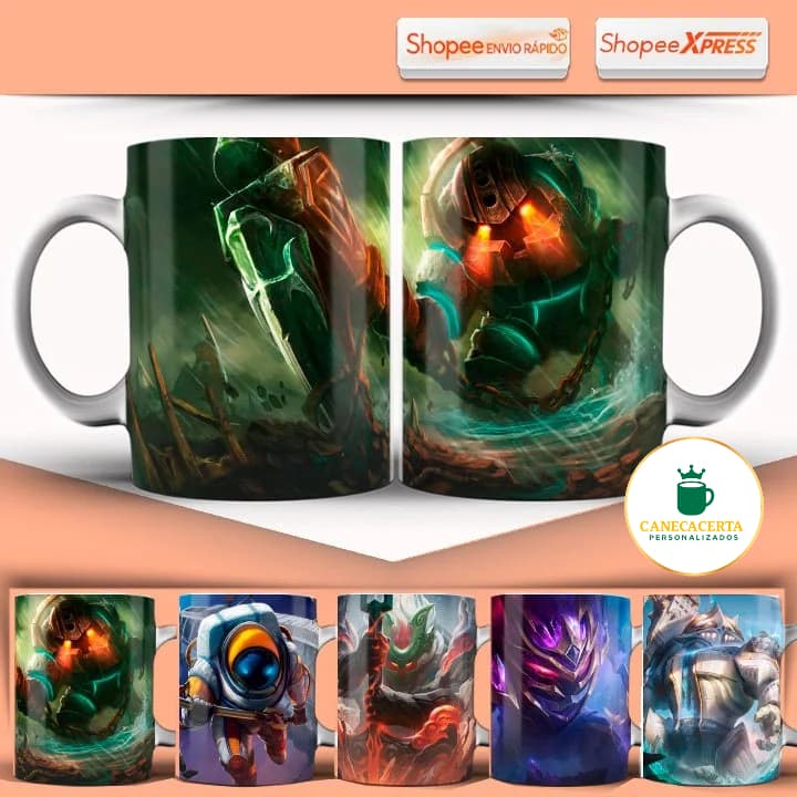 Caneca Nautilus Vários Modelos Todas Skins Jogo League Of Legends LOL Caneca Gamer 325ML