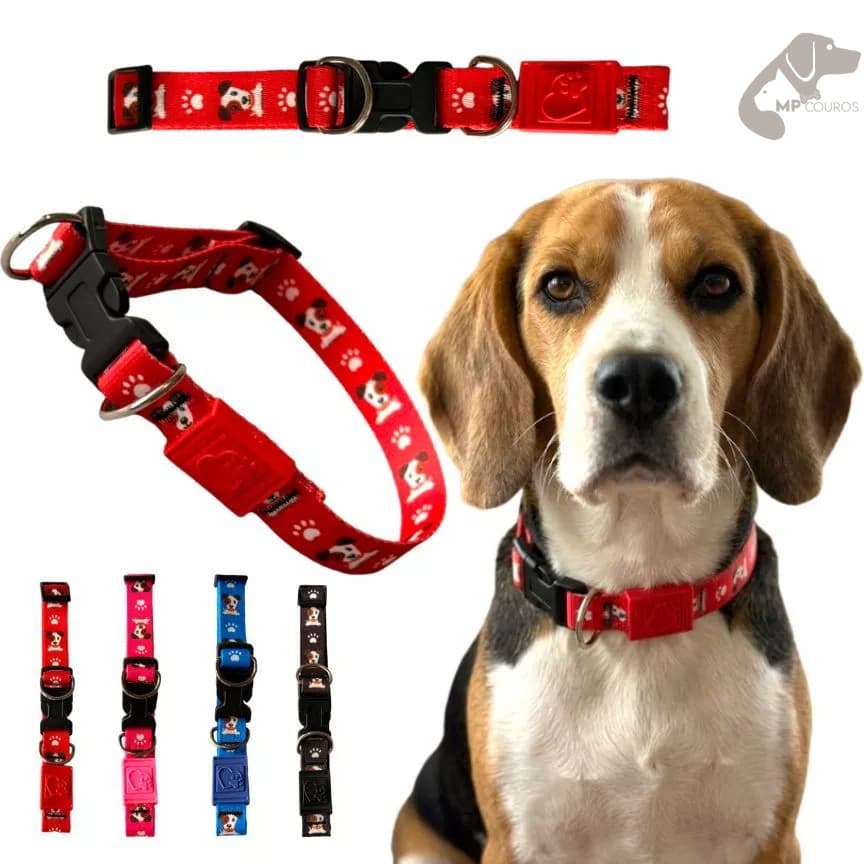 Coleira Reforçada para Cachorro Ajustável Fita Resistente Cães Pequeno Médio Grande Colorida
