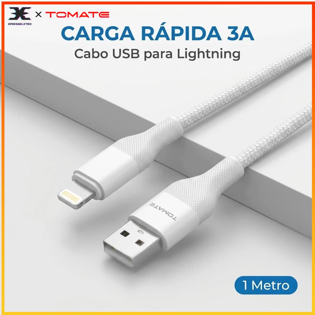 Cabo de Dados USB para Lightning 1M Carregamento Rápido 3A Compatível com iPhone