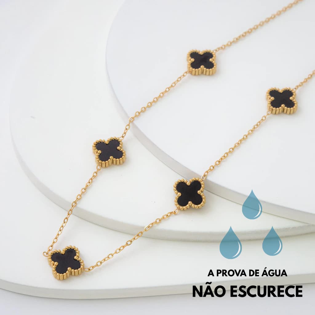 Colar Dourado Trevo Inspiração Aço Inoxidável Feminino Delicado Joia Elegante Minimalista Luxo