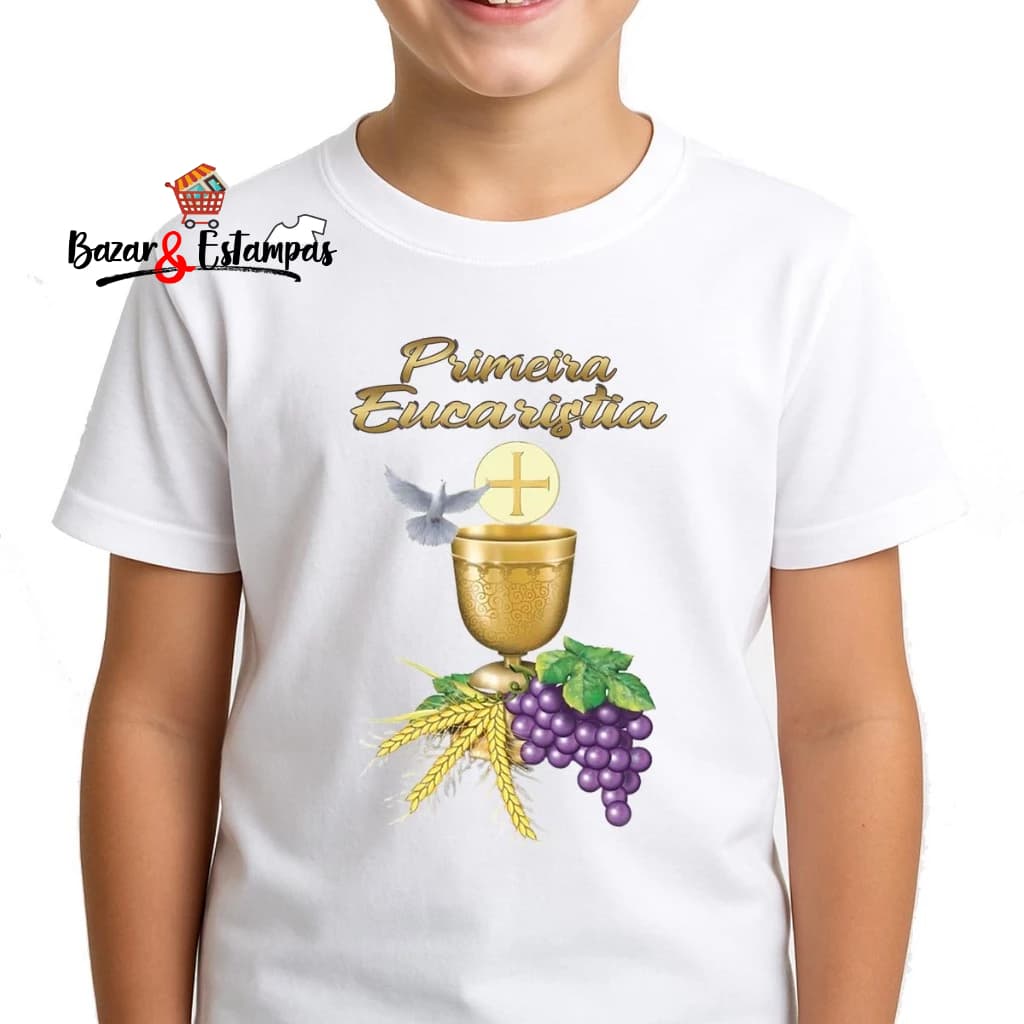 1 Camiseta Primeira Eucaristia Comunhão Cálice Igreja Camisa Primeira Comunhão Unissex