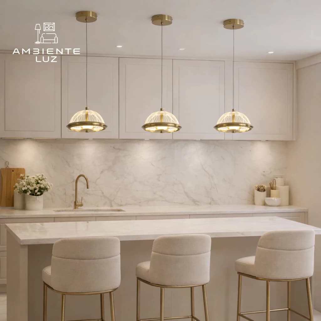 PENDENTE  LUSTRE ACRÍLICO LED DOURADO PARA QUARTO LAVABO COZINHA BALCAO