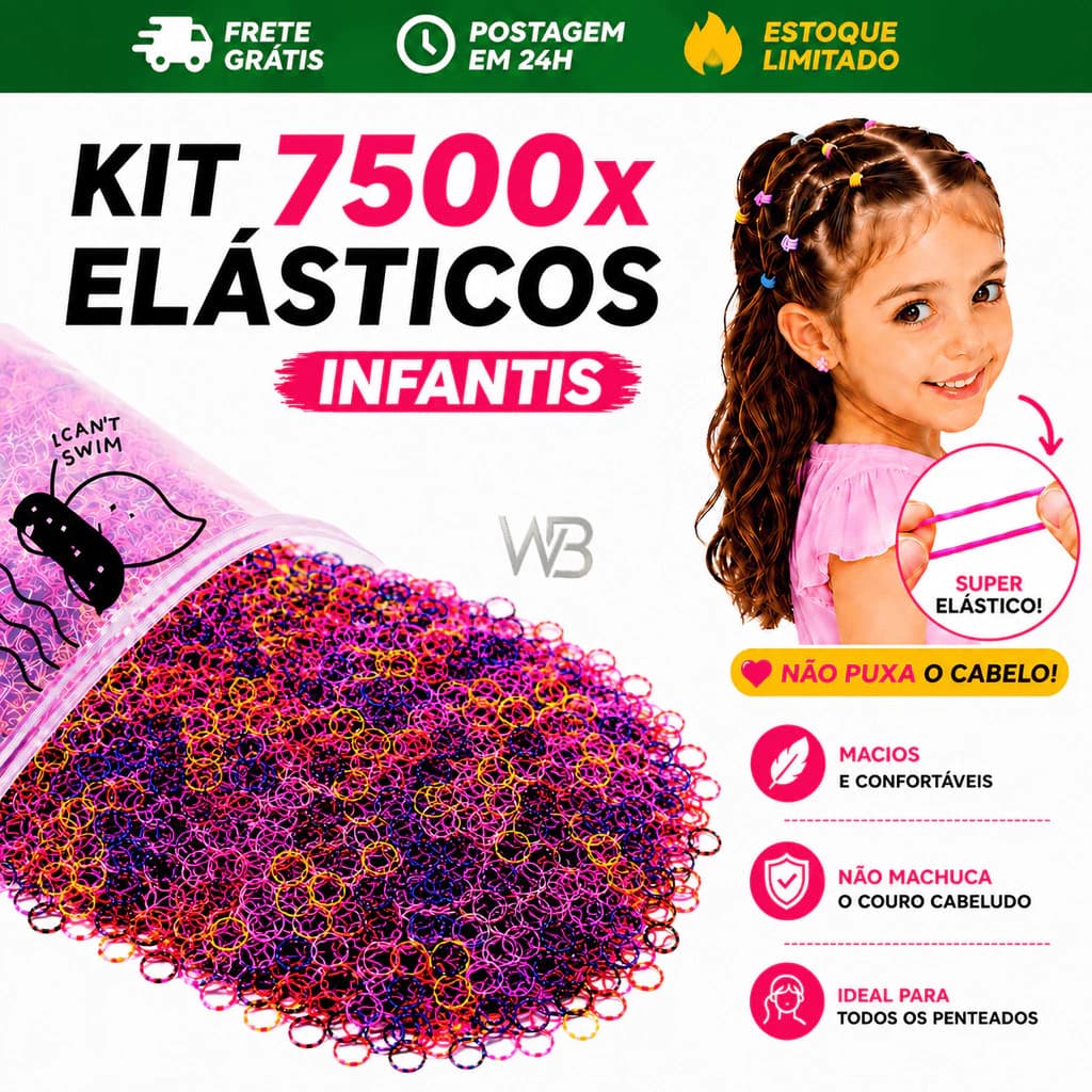 7500 Peças Elástico de Cabelo Para Tranças Descartável Multicolorido Envio 24h