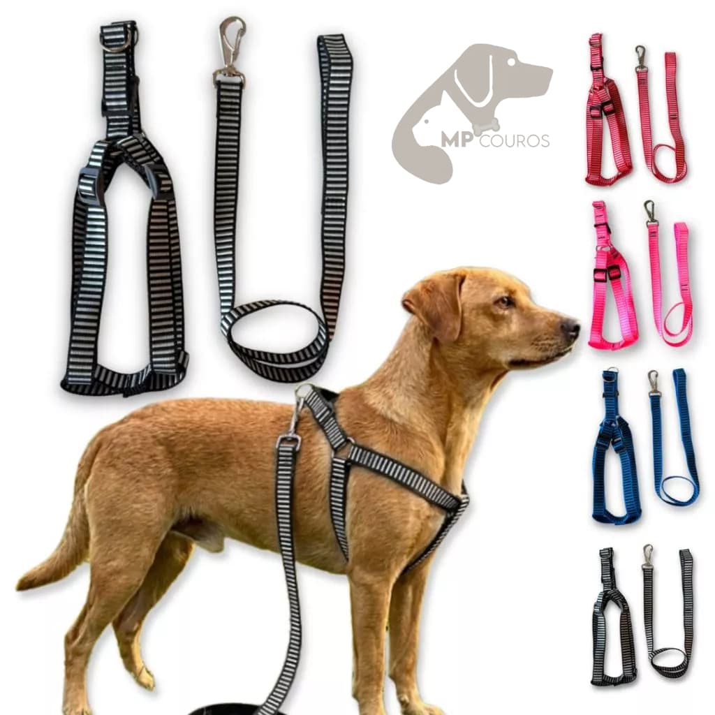 Peitoral americano coleira Ajustável para Cães Médio Grande porte com Guia Fita Reforçada para cachorros