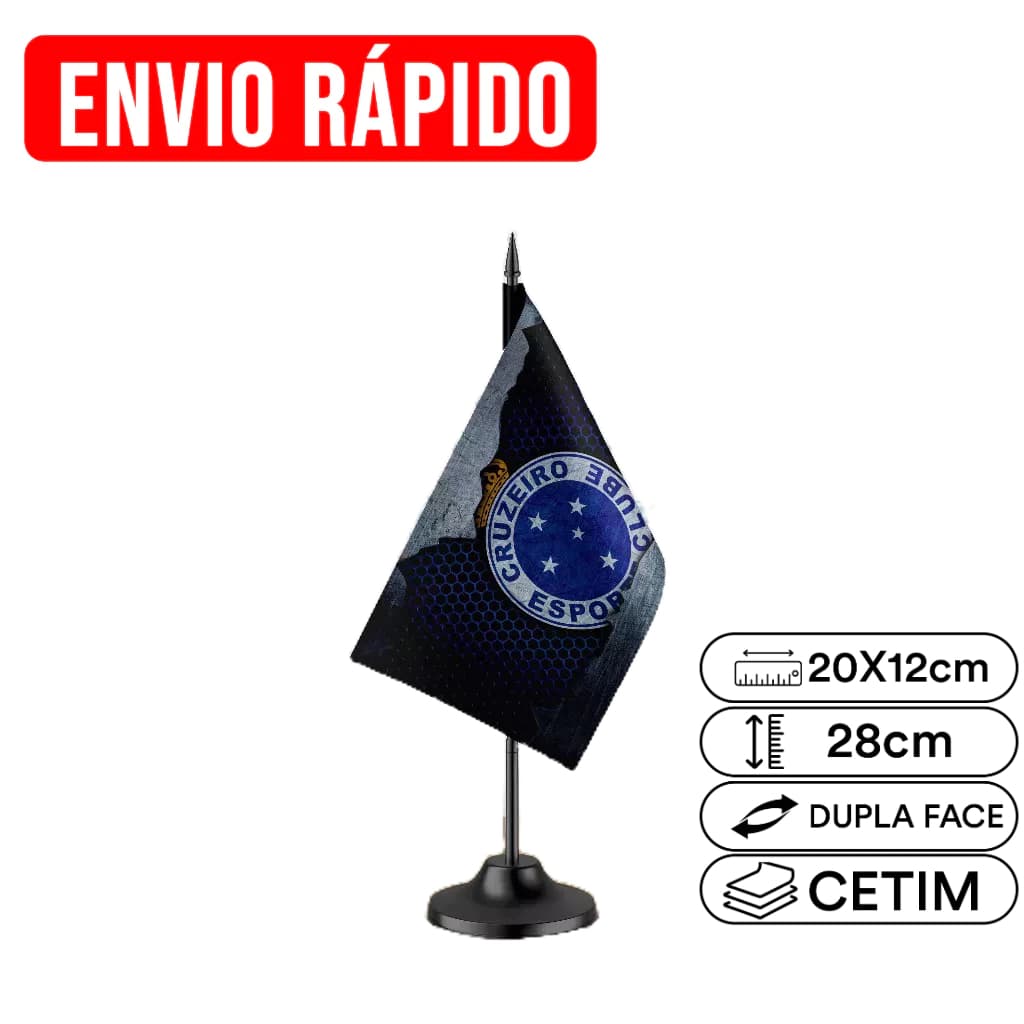 Mini Bandeirinha de Mesa Cruzeiro 20x12cm | Personalizada | Haste 28cm | Estampa em Sublimação
