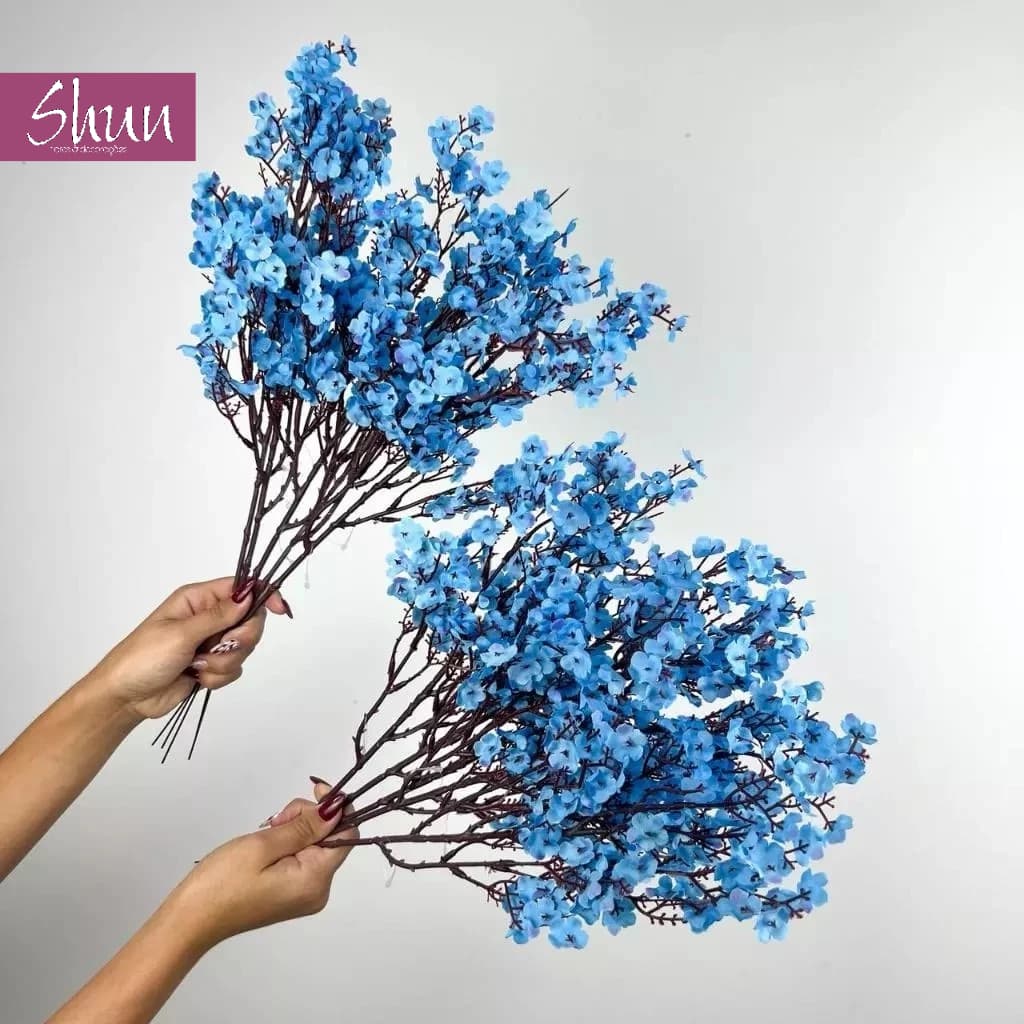 Kit 5 Buquês De Flor Azul Artificial Cerejeira Mosquitinho Para Decoração Montagem de Arranjos - A-503 Azul