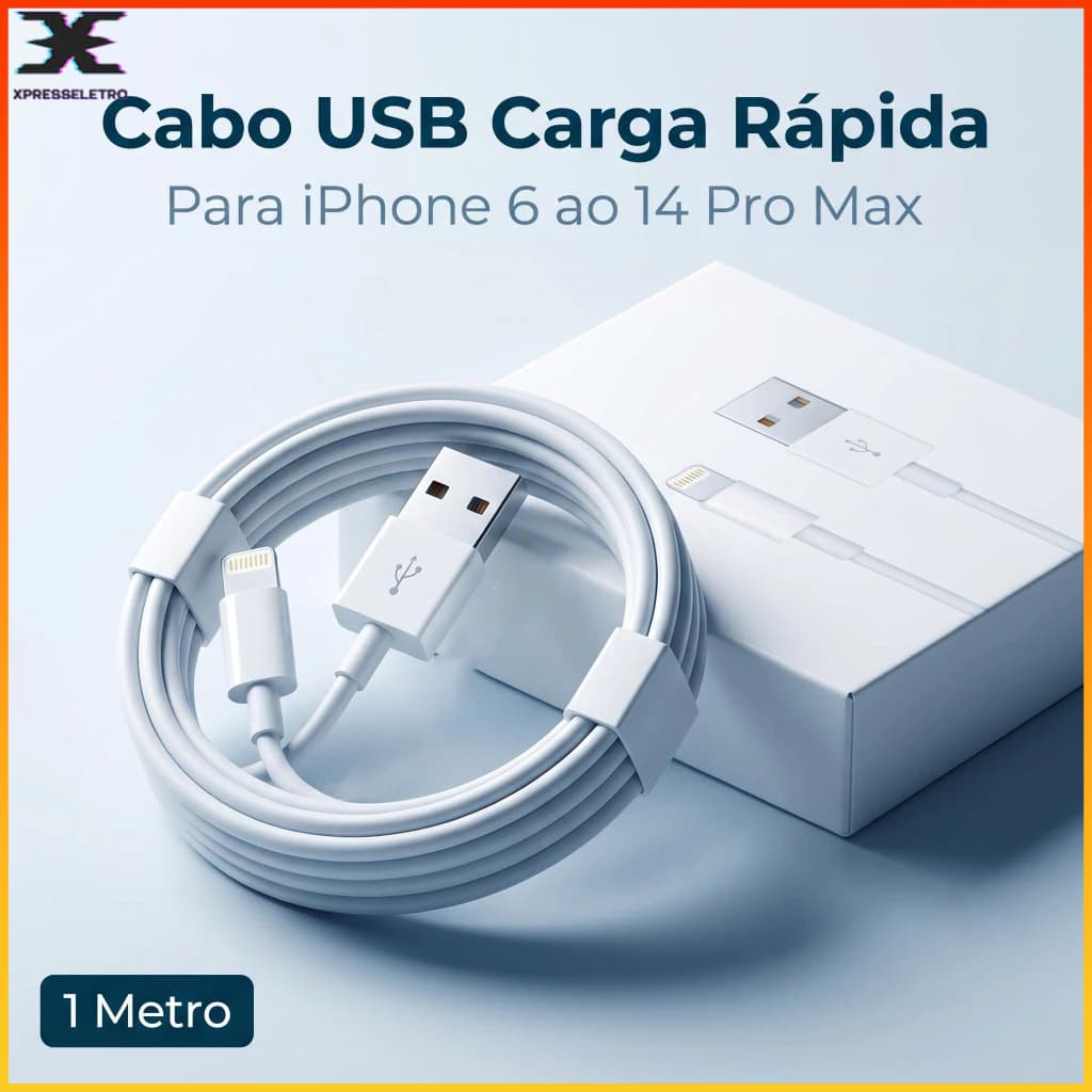 Cabo Carregador USB 1M Carga Rápida Compatível  Iphone 6 7 8 XR X/XS 11 12 13 14 PRO MAX