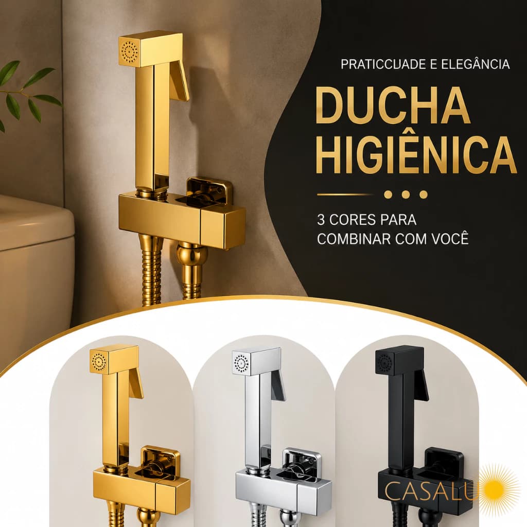 Ducha Higiênica Luxo Dourado Preto Cromado Metal Aço Inox Com Suporte Para Parede Kit Para Banheiro