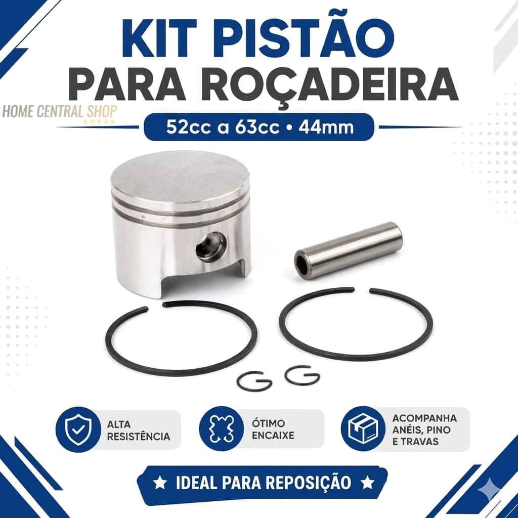 Kit Pistão Anéis Pino Travas Para Roçadeira Gasolina E Perfurador De Solo 52cc 2 Tempos