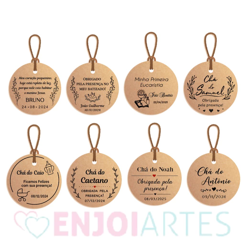 Tag Kraft Personalizada para Batizado, Primeira Comunhão, Chá de bebê, Chá Revelação - Inclui cordinha - Vários modelos