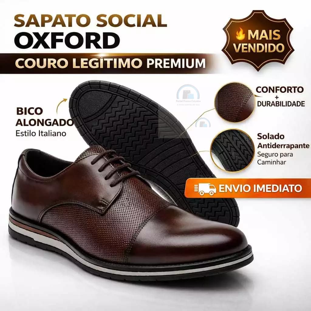 Sapato Social Masculino Oxford Couro Legitimo  Sport Fino palmilha Confortavel Solado Antiderrapante