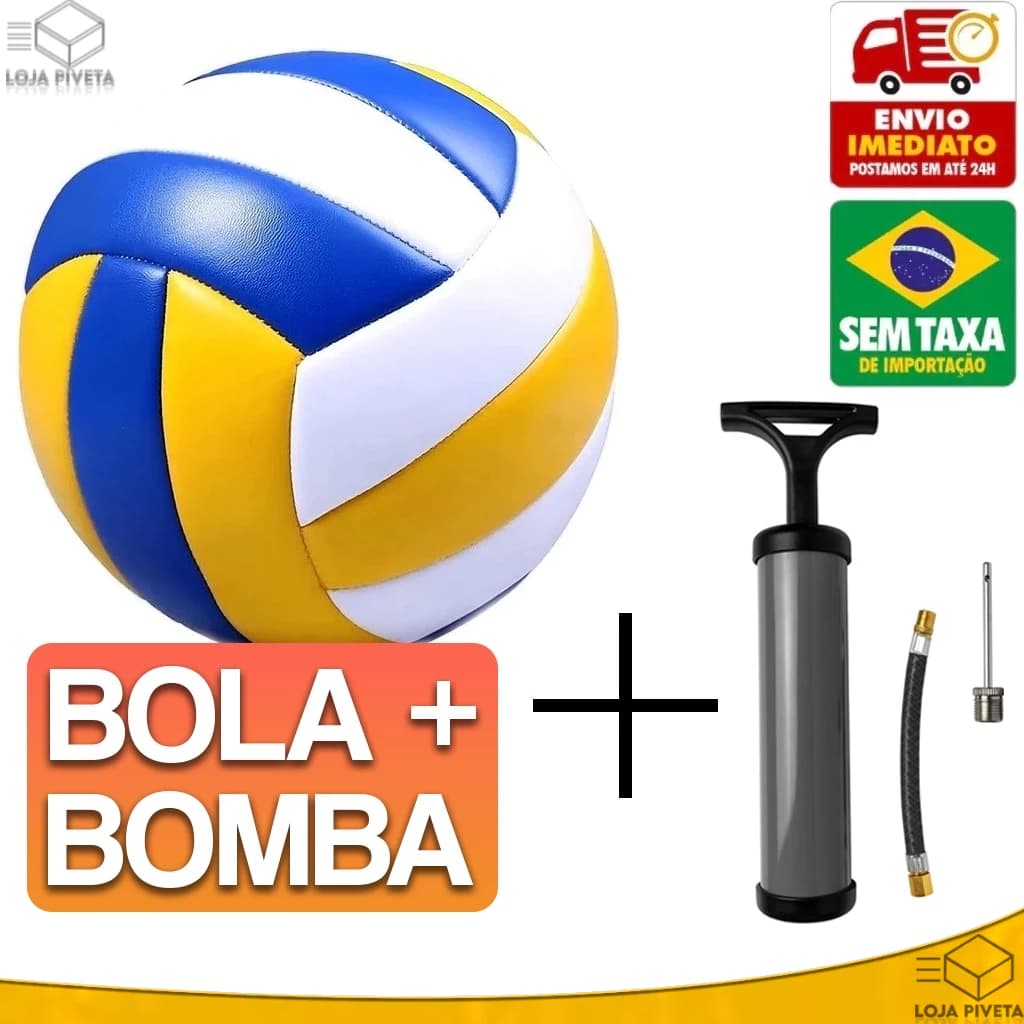 Bola de Volei + Bomba de Encher Ar Quadra Praia Areia Voleibol 22cm Profissional Costurada