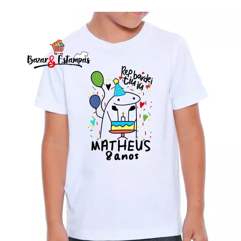 Camiseta Aniversário Flork Meme Camisa Personalizada informe Nome e Idade No Chat