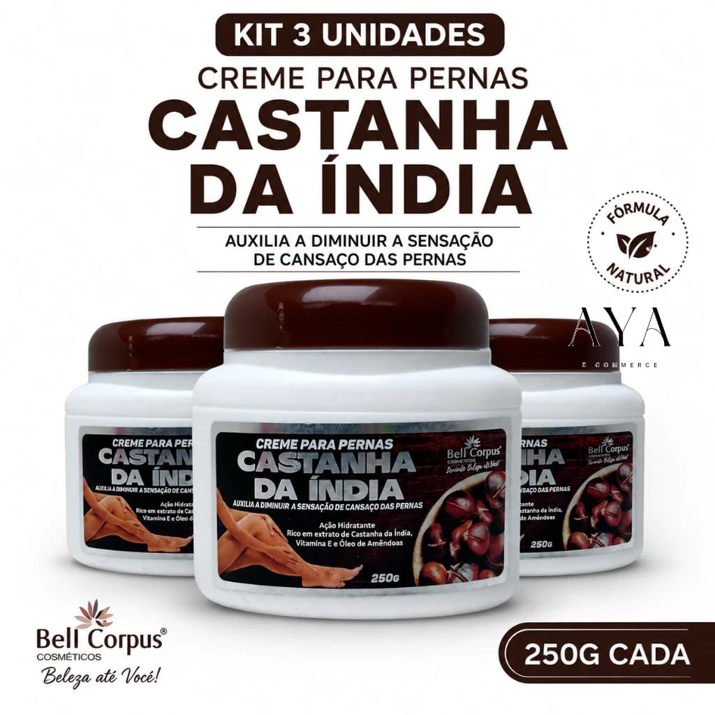 Kit 3 Creme Para Pernas Castanha da Índia 250g Bell Corpus Hidratante Massageador