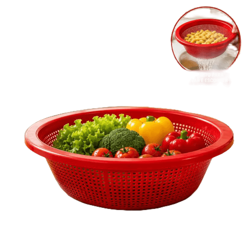 kit 3 Escorredor de Alimentos Multiuso Macarrão Frutas Legumes 27x12cm Plastico Colorido