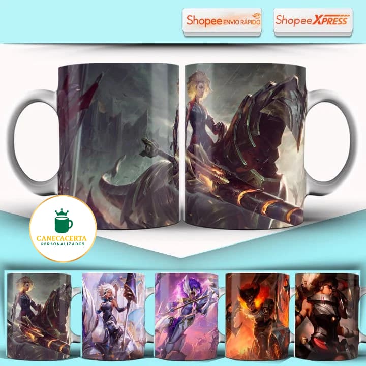 Caneca League Of Legends Rell Vários Modelos Todas Skins Caneca Gamer LOL 325ML