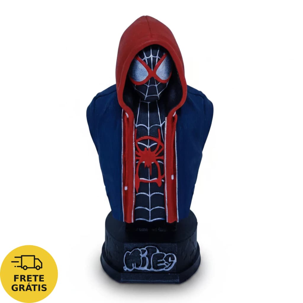 Busto Homem Aranha | Spider Man Miles Morales | Resina 3D | Decoração de Prateleiras | Cultura Pop |