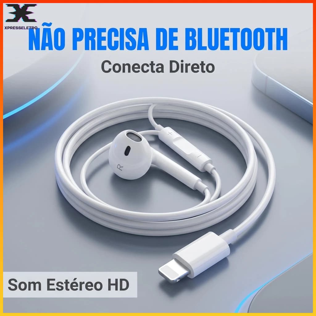 Fone de Ouvido com Fio Lightning com Microfone Som Estéreo HD para iPhone  7 8 X 11 12 13 14 PRO MAX ipad