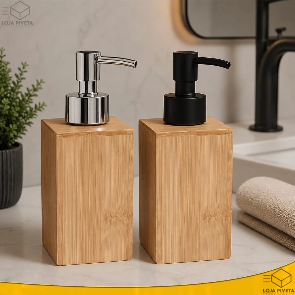 Dispenser Porta Sabonete Líquido de Bambu Detergente Para Cozinha Lavabo Banheiro Moderno