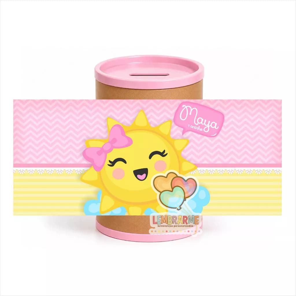 Kit Rótulo Cofrinho Personalizado Raio de Sol para Lembrancinha de Aniversário