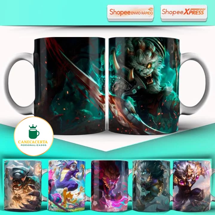 Caneca League Of Legends Rengar Vários Modelos Todas Skins Caneca Gamer LOL 325ML