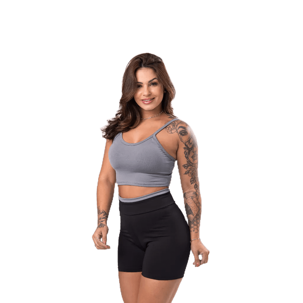 CONJUNTO FITNESS TOP ALCINHA E SHORT BICOLOR SUPLEX