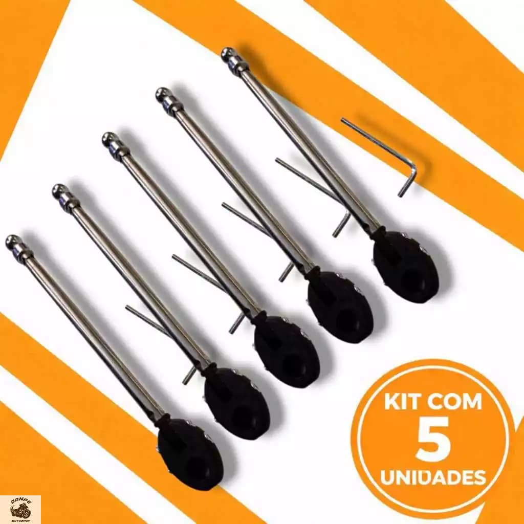 Kit com 5 Antena Corta Pipa Anti Cerol Retrátil 6 estágios - Retrovisor Abs Preta/Cromada 10mm