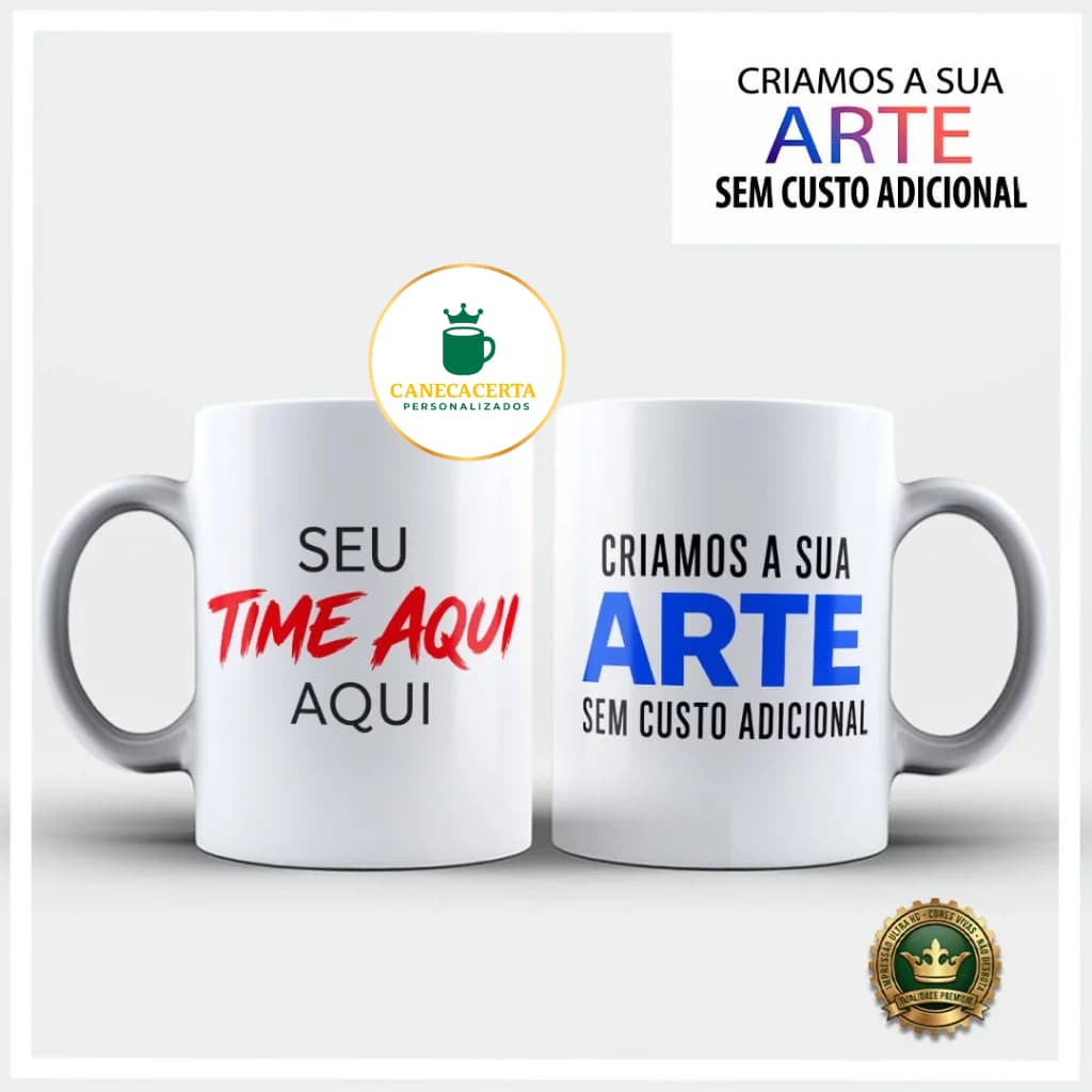 Caneca Personalizada Seu Time Futebol Esportes Torcedor Porcelana Premium Alta Qualidade