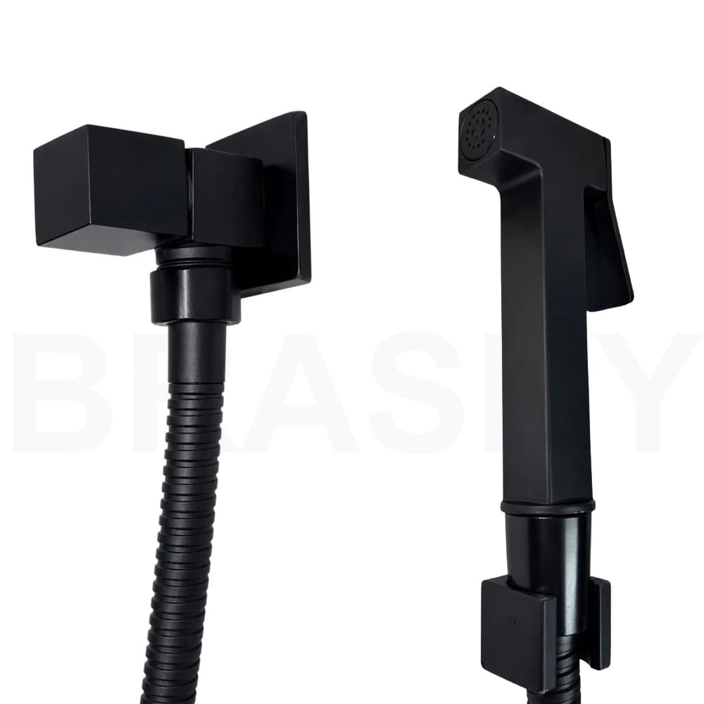 Kit Ducha Higiênica Quadrada Preto Fosco Com Registro